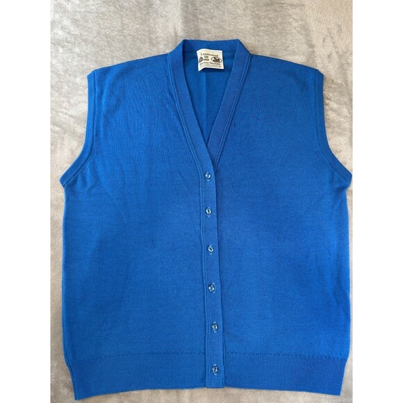 Edinburgh Woollen Mill Lambswool Vest L | Blue Knit GrandpaCore Preppy - Picture 1 of 8